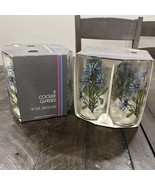Vintage Set of 8 Libbey 6” Blue Aster Flower Tumbler Glasses on Clear NOS - $81.22 CAD