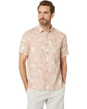 Vince Men&#39;s Linen Blend Palm Print Short Sleeve Shirt in Dk Rosewater - ... - $94.99