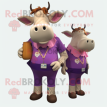 Purple Jersey Cow mascot costume character dressed with a Cargo Shorts and Coin  - £960.69 GBP