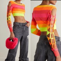 AGR Striped Cutout Neon Orange YellowTop Sz M $575 - £193.88 GBP