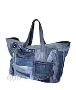 Oversized Upcycled Denim Tote Bag: Patchwork Jeans Eco Bag - $210.00