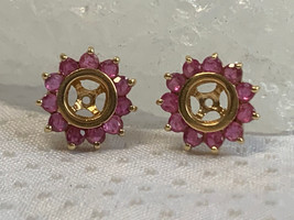 14K Yellow Gold Stud Add-On Earrings 2.19g Fine Jewelry Rose Color Stones - £140.90 GBP