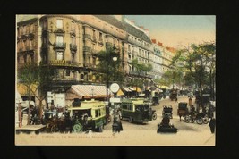 Vintage Paper France Postcard Early Color Boulevard Montmarte Busy Street Scene - £7.15 GBP