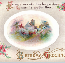 Birthday Greetings Antique Postcard Embossed Flowers Gold Trim - $9.96