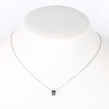 Silver Tone Necklace With Jet Black Inlay & Stacked Circular Pendant - $22.99