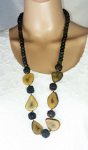 Vintage Wood Bead and Seed Necklace 28&quot; Long   Earthy Greens and Browns - £14.84 GBP