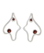 Round Red Garnet Stone Abstract Stud 925 Sterling Silver Earrings - £98.36 GBP
