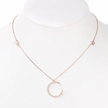 Rose Gold Tone Necklace With Sparkling Crystal Moon &amp; Stars Pendant - £21.64 GBP
