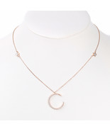 Rose Gold Tone Necklace With Sparkling Crystal Moon &amp; Stars Pendant - $36.89 CAD