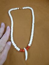 (W30-f) wild COYOTE T**th Jewelry white + red 20&quot; beaded NECKLACE water ... - $36.99