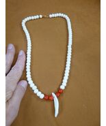 (W30-f) wild COYOTE T**th Jewelry white + red 20&quot; beaded NECKLACE water ... - €31,76 EUR