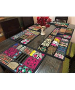 Vintage Hand Embroidered Table Placemats With Runner, Boho Patchwork Pla... - $12.19+