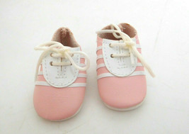 Pink &amp; White Tie Sneaker Tennis Shoes Oilcloth for Medium Size Doll 2 1/... - $7.99