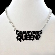 GRAVEYARD QUEEN NECKLACE 3&quot; Black Acrylic Pendant Vampire Halloween Cost... - $9.95