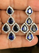 4Ct  Lab Created Blue Sapphire Diamond Chandelier Earrings 14k White Gold Finish - £116.94 GBP