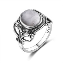 925 Silver Ring Oval 8 * 10MM Natural Moonstone and Natural Purple Dragon Crysta - £14.31 GBP