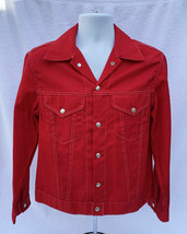 Vintage K Products Brand Red Denim Jacket Mens Adult Medium Silver Snaps 50/50 - £34.84 GBP