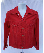 Vintage K Products Brand Red Denim Jacket Mens Adult Medium Silver Snaps... - £35.00 GBP