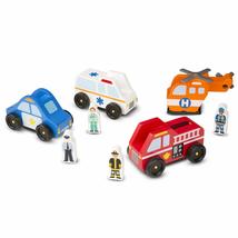 Melissa &amp; Doug Emergency Vehicle Wooden Play Set With 4 Vehicles, 4 Play... - $23.06