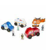 Melissa &amp; Doug Emergency Vehicle Wooden Play Set With 4 Vehicles, 4 Play... - £18.02 GBP