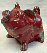 Vtg Cast Metal Red Painted Baby Pig Piggy Bank Still Bank No Bottom Plug... - £31.56 GBP