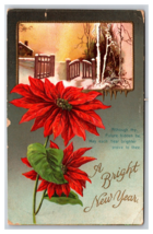 Bright New Year Poinsettia Blossom Winter Cabin Scene Embossed DB Postcard A16 - £3.56 GBP