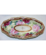 Vintage Nippon Art Pottery Decorative Oval Bowl Pink Roses Gold Bead 3-B - €42,21 EUR