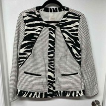 CHICOS Size 1 Black White Zebra Snap Button Cotton Linen Jacket Mixed Media - £21.90 GBP