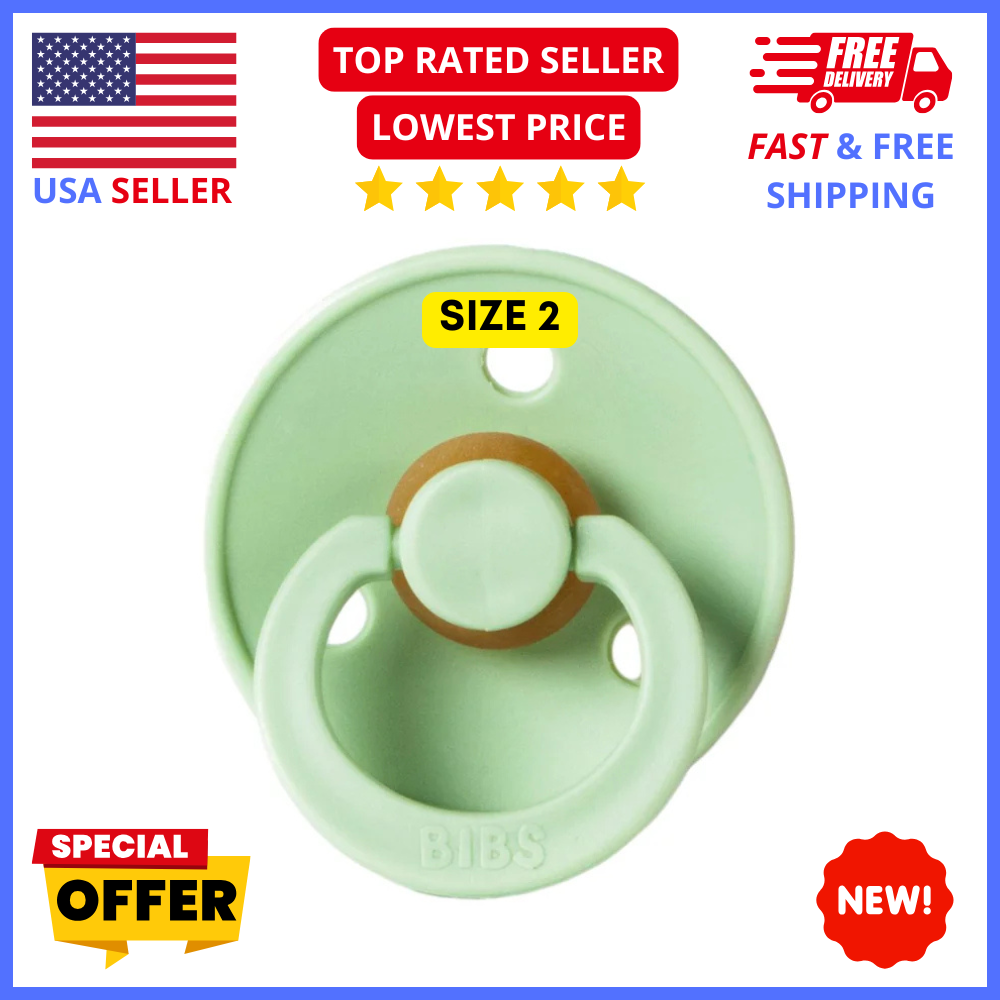 Classic BIBS Pacifier, Size 2 Green Natural Latex, Round Nipple for Baby... - $10.66