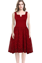 Unomatch Women Square Notched Neck Mid Length Party Dress Red - $35.99