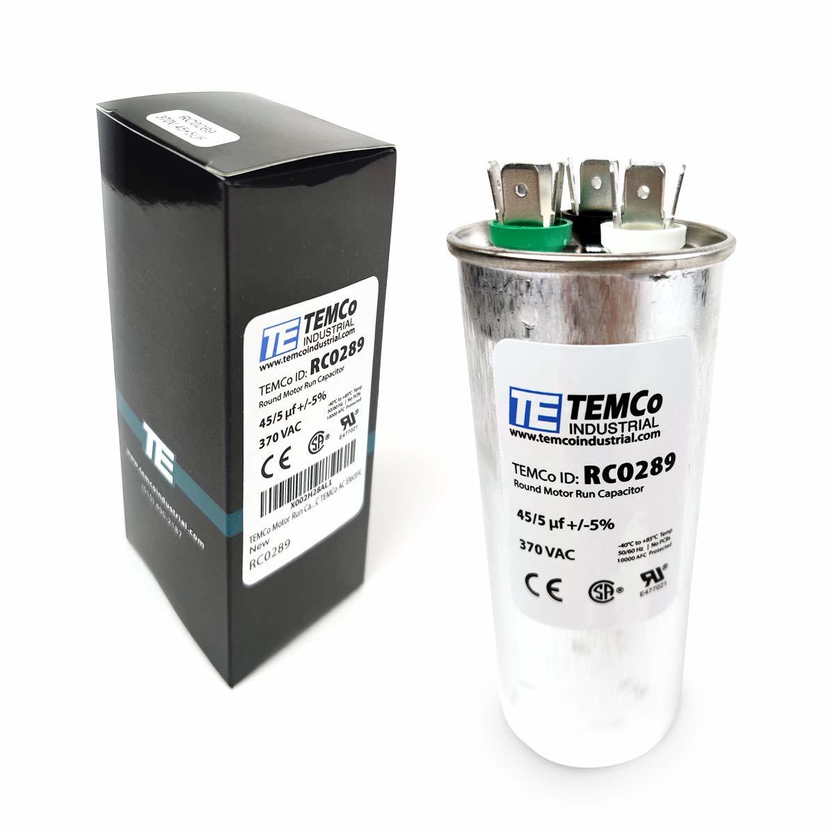Temco 45+5 Uf/Mfd 370 Vac Volts Round Dual Run Capacitor 50/60 Hz Ac Ele... - $33.98