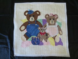Completed TEDDY BEAR FAMILY with EMBELLISHMENT Needlepoint PANEL-Design ... - $18.00