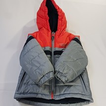 London Fog RN#15101 Kids&#39; Puffer Hoodie Jacket Orange &amp; Gray Full Zip Si... - $455.47 MXN