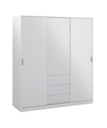 Large White Triple Wardrobe Sliding Doors 3 Drawers Shelves Hanging Rail... - £825.10 GBP