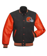 Cleveland Browns Varsity Sheep Wool with Sheep Skin Sleeves Jacket Lette... - $158.81 CAD