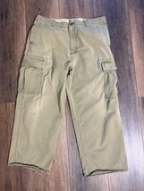 Old Navy Cargo Pants Y2K  Mens Olive VTG Wide Relaxed Skater 36”x28”  Distressed - £23.75 GBP