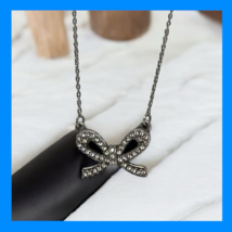 Brighton Silver Ribbon Bow Small Pendant Necklace with Rhinestones 16" image 4