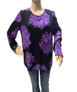 Sharon Anthony Purple Black Floral Long Sleeve Artsy Tunic Top Blouse - $18.99