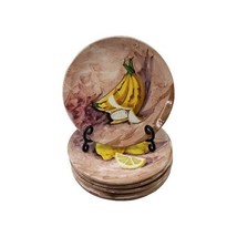 Vintage Peasant Village Pottery Set of 6 Hand Painted Fruit Dinner Plate... - $76.13