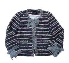 NWT J.Crew Lady Jacket w/ Ties in Navy Rainbow Tweed Bows Braided Trim 10 - £86.94 GBP