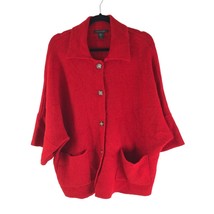 Tahari Womens Cardigan Sweater Oversized Dolman Sleeve Wool Blend Red M - $19.24