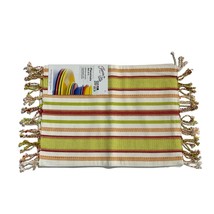 Fiesta Placemats Woven Tassel Striped Warm Fringe Multi Color Set Of 4 Boho - $14.89
