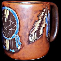 Ceramica Mara Mexican Pottery Stoneware Dreamcatcher Mandala Feathers Coffee Mug - £35.43 GBP