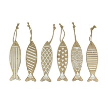 Set of 6 Hand Carved Wooden Fish Wall Hanging Sculptures Home Decor Ornament Art - £31.89 GBP