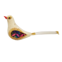 Vtg Christmas Bird Flocked Glitter on Tail 9&quot; Long White MCM Holiday Crafting - £7.00 GBP