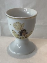 Vintage 1970s Gilded Gold Rimmed Porcelain Holly Hobbie Kitty Egg Cup 2.5 in H - £6.39 GBP
