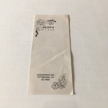 Vintage restaurant paper menu Duff&#39;s Place Pittsburgh PA movie photo prop  - $19.75