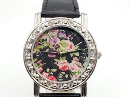 Flower Quartz Watch Womens New Battery Black Band 32mm - $18.00