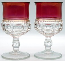 Pair of Vintage Kings Crown Ruby Red Flash Thumbprint Goblets Water / Wine Glass - £10.47 GBP
