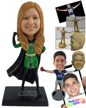 Personalized Bobblehead Sexy Female Superhero In Action Costume And Flying Cape  - £66.84 GBP